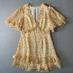 Saints + Secrets Mini Dress Women's Small Ruffle Gold Floral Dress